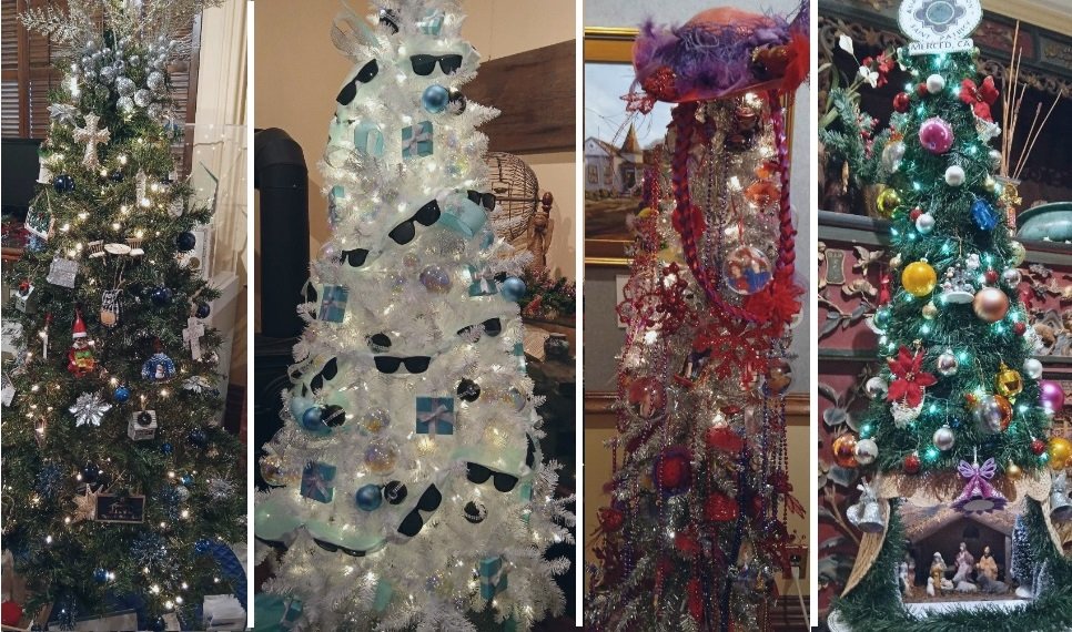  Just four of the nearly ninety Christmas trees are on display now through the holiday season at the Merced County Courthouse Museum. Photo montage: Steve Newvine 