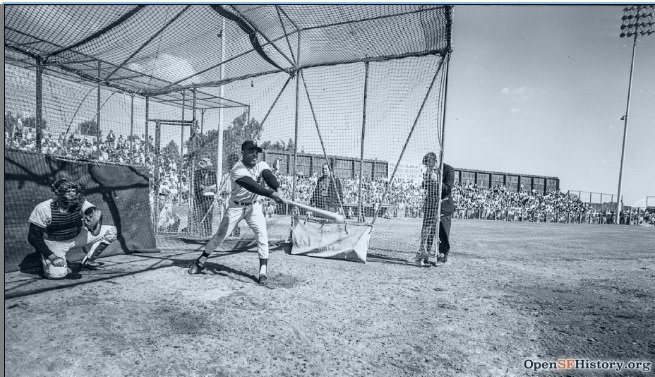  Willie Mays and the San Francisco Giants played an exhibition against the New York Yankees in Modesto on October 15, 1962. Photo:  OpenSFHistory.org  