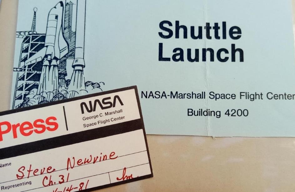  The press credential issued to me from the Marshall Space Flight Center permitting my crew and me entry to the NASA facility for one of the first three launches of the Shuttle Columbia.  Photo:  Newvine Personal Collection 