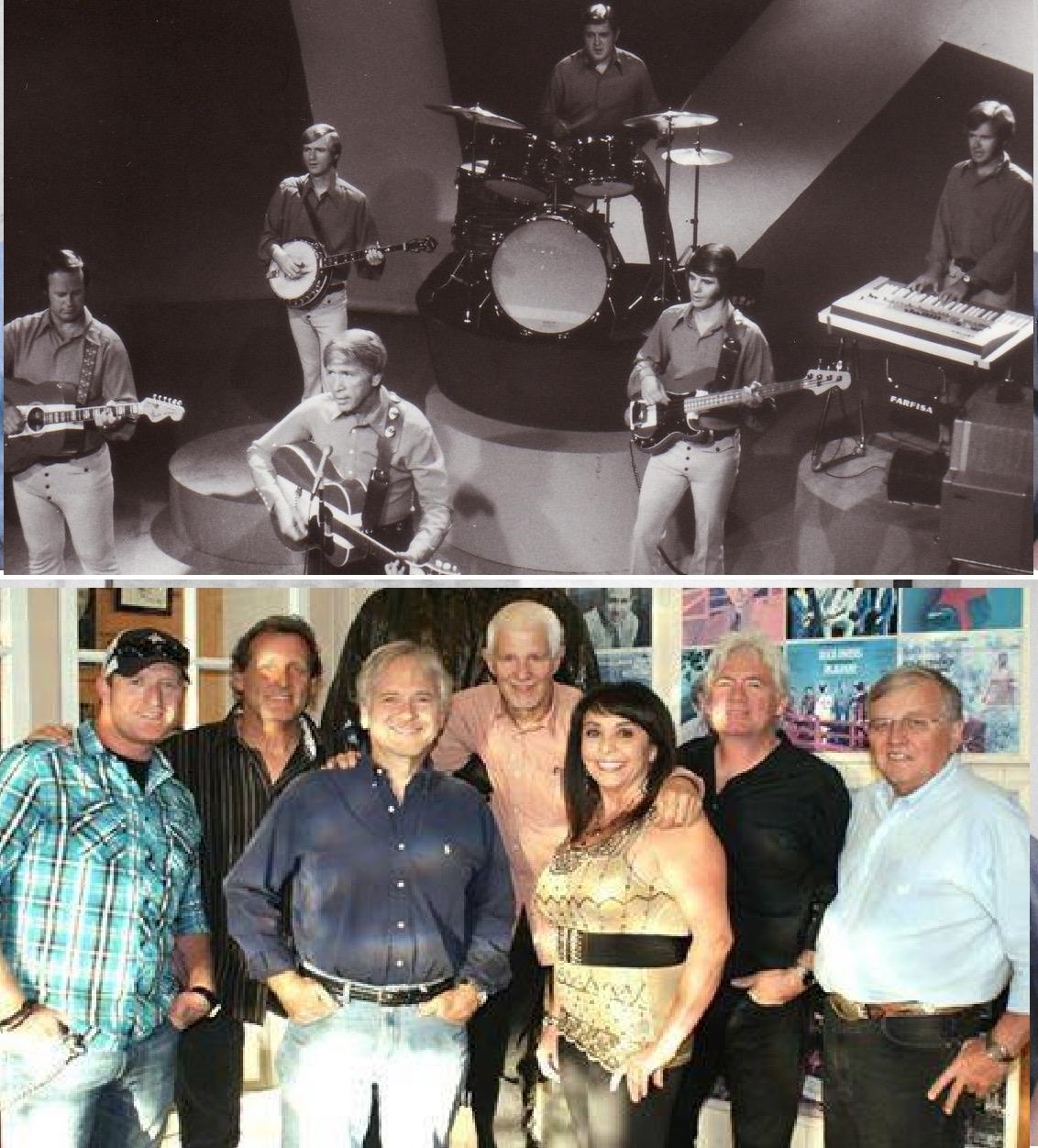  The Buckaroos then with Buck Owens, and now.  Photo Buck Owens Private Foundation 