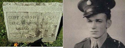Corporal Chester Dean and the headstone in the Port Leyden Cemetery.. Photos: Find a Grave.com