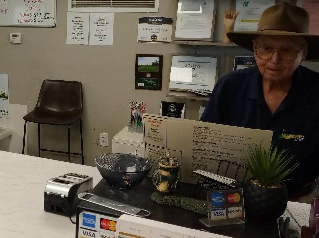 Charlie Brown from his post at the pro shop at St. Stanislaus Golf Course. Photo: Steve Newvine