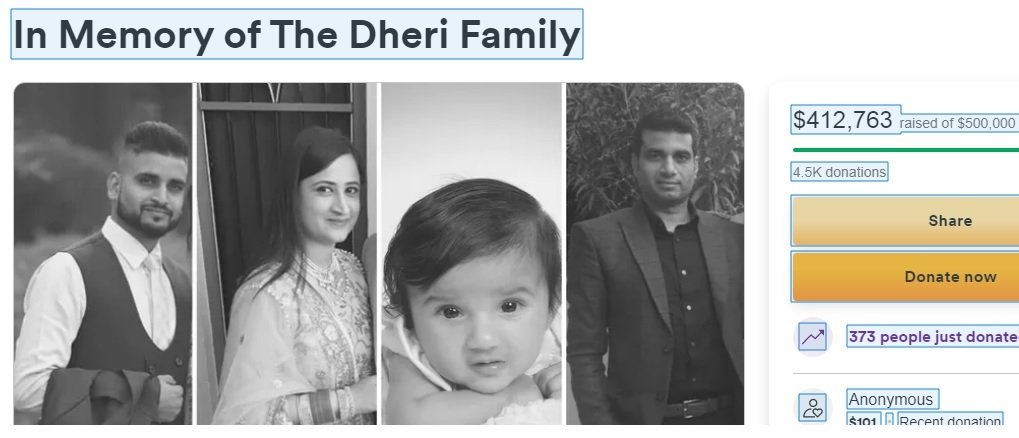 The Go Fund Me page raising money for the Dheri and Singh families.