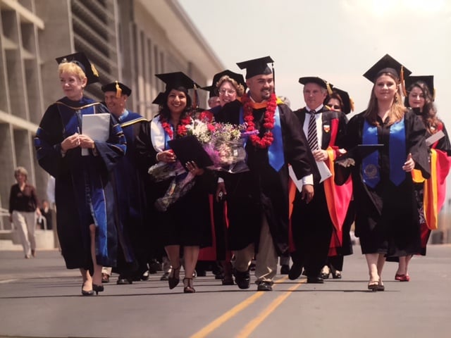 Photograph from the first graduation ceremony at UC Merced in 2006. Picture taken at the UC Merced exhibit at the Merced County Museum