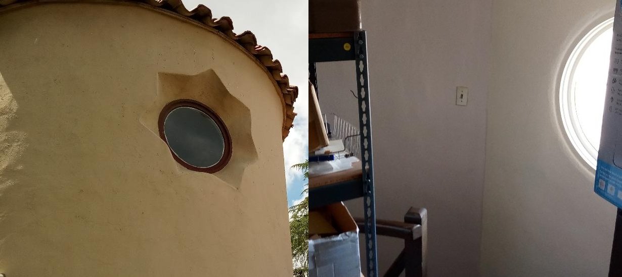 KAMB moved their studios to the former California Highway Patrol office in Merced. The building tower still has the seven point symbol of law enforcement. The station uses the space in the tower for storage. Photos: Steve Newvine