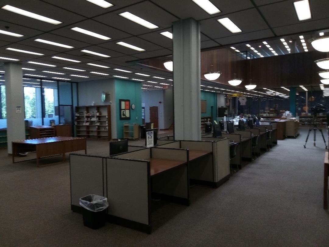 Computers are still available at the Merced Library, but they are socially distanced in compliance with health department guidelines. Photo: Steve Newvine