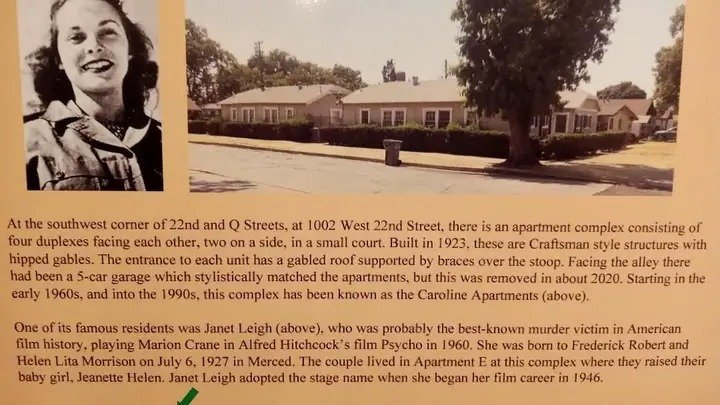  This display board from a Merced Courthouse Museum exhibit explains when and where actress Janet Leigh lived in the city.&nbsp; Photo: Merced Courthouse Museum 
