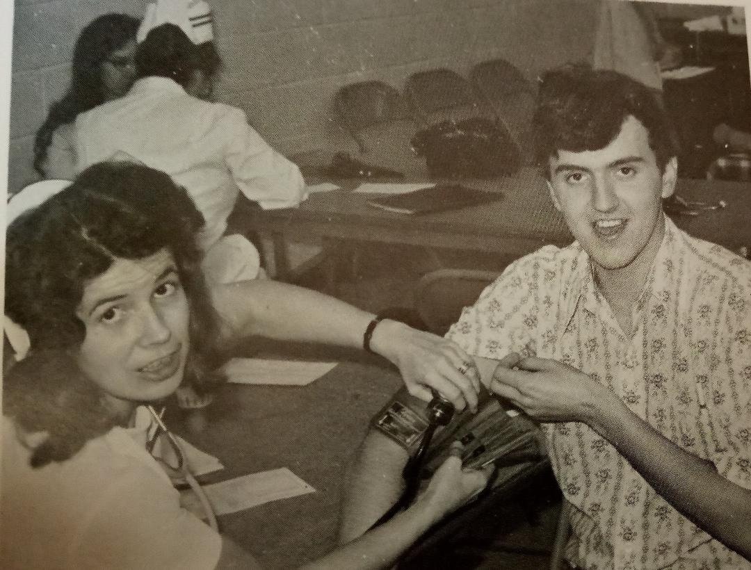 Giving my first blood donation at a Bloodmobile stop at the Port Leyden Fire Hall on December 14, 1974. Photo: Newvine Personal Collection
